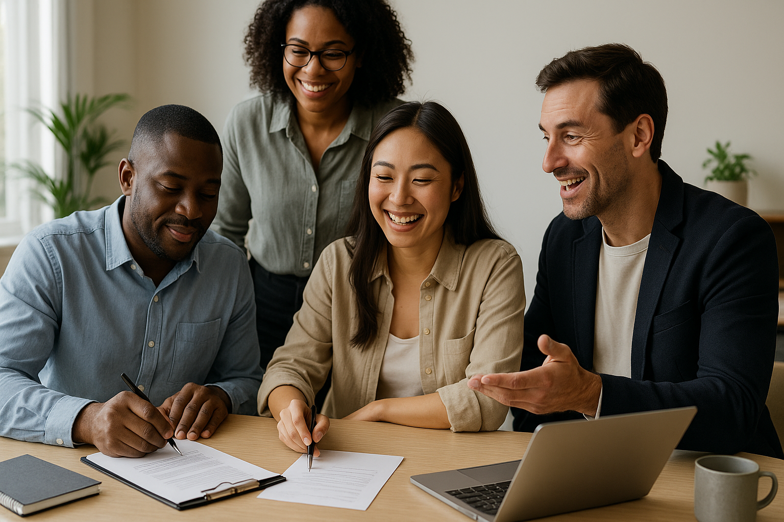Professional team reviewing a clear agreement in a warm, modern office, representing Respondifi terms of use